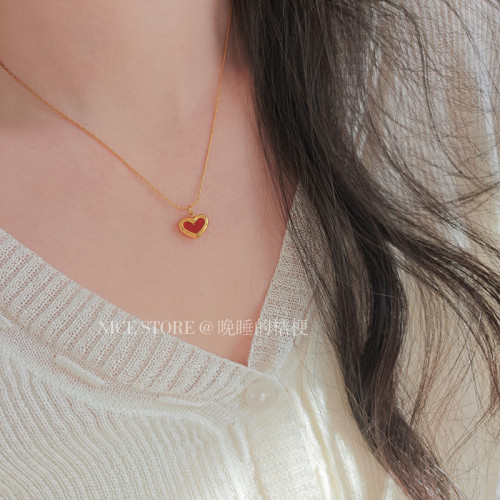 晚睡的桔梗「復興戀詩」日韓紅色愛心吊墜鈦鋼項鍊雙面桃心鎖骨鍊 晚睡的桔梗「復興戀詩」日韓紅色愛心吊墜鈦鋼項鍊雙面桃心鎖骨鍊