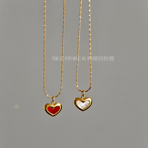晚睡的桔梗「復興戀詩」日韓紅色愛心吊墜鈦鋼項鍊雙面桃心鎖骨鍊 晚睡的桔梗「復興戀詩」日韓紅色愛心吊墜鈦鋼項鍊雙面桃心鎖骨鍊