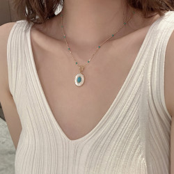 氣質茶白綠松仿珍珠毛衣項鍊女2026新款高級感鎖骨頸鏈輕奢小衆配