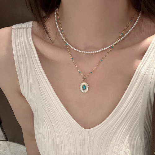 氣質茶白綠松仿珍珠毛衣項鍊女2026新款高級感鎖骨頸鏈輕奢小衆配 氣質茶白綠松仿珍珠毛衣項鍊女2026新款高級感鎖骨頸鏈輕奢小衆配