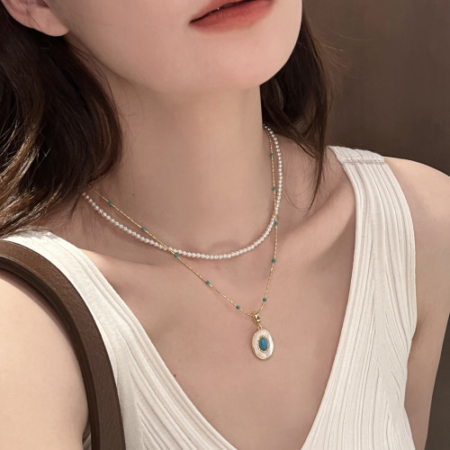 氣質茶白綠松仿珍珠毛衣項鍊女2026新款高級感鎖骨頸鏈輕奢小衆配 氣質茶白綠松仿珍珠毛衣項鍊女2026新款高級感鎖骨頸鏈輕奢小衆配