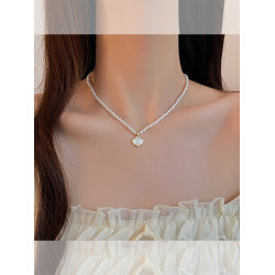 優雅氣質貝殼珍珠項鍊女百搭精緻溫柔風小米珠鎖骨鍊頸鏈新款配飾