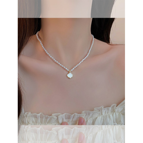 優雅氣質貝殼珍珠項鍊女百搭精緻溫柔風小米珠鎖骨鍊頸鏈新款配飾