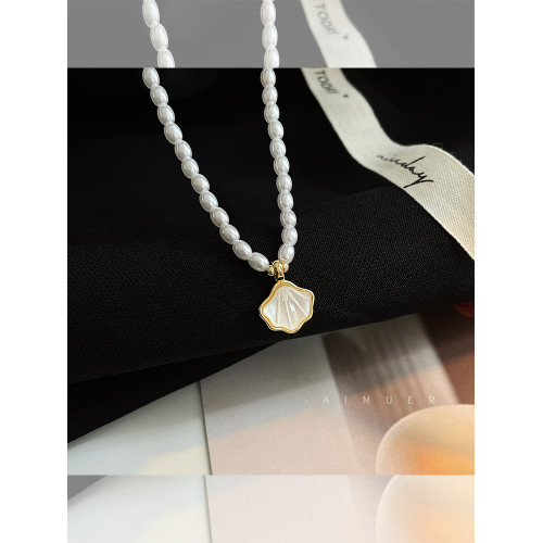 優雅氣質貝殼珍珠項鍊女百搭精緻溫柔風小米珠鎖骨鍊頸鏈新款配飾