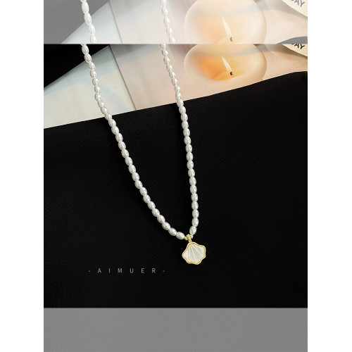 優雅氣質貝殼珍珠項鍊女百搭精緻溫柔風小米珠鎖骨鍊頸鏈新款配飾