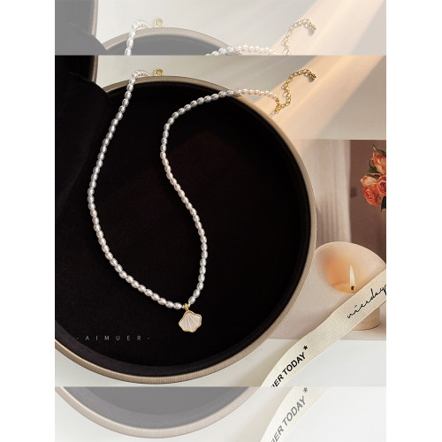 優雅氣質貝殼珍珠項鍊女百搭精緻溫柔風小米珠鎖骨鍊頸鏈新款配飾