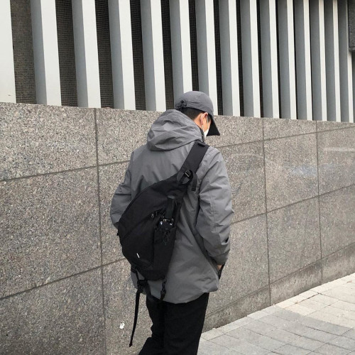 韓國高街工裝斜後後背包潮牌尼龍運動休閒包多功能單肩包男機能斜後後背包