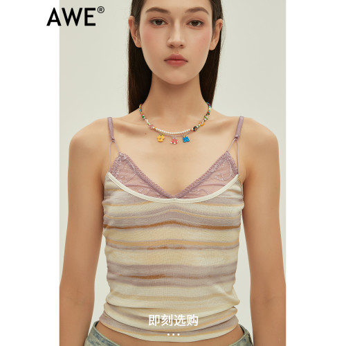 AWE創意吊墜彩色琉璃串珠項鍊汪蘇瀧郝熠然同款多巴胺穿搭鎖骨鍊