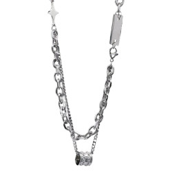 NFF原創潮雙層曡戴鑲鑽轉運吊墜鈦鋼項鍊男嘻哈高級感鎖骨鍊百搭