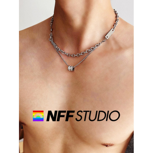 NFF原創潮雙層曡戴鑲鑽轉運吊墜鈦鋼項鍊男嘻哈高級感鎖骨鍊百搭 NFF原創潮雙層曡戴鑲鑽轉運吊墜鈦鋼項鍊男嘻哈高級感鎖骨鍊百搭