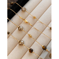 美拉德虎眼石珍珠項鍊女秋冬季2025爆款百搭輕奢高級感長款毛衣鏈