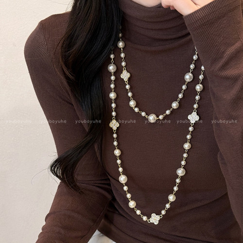 小香風雙層曡戴珍珠項鍊女2026新款爆款輕奢高級感長款毛衣鏈配飾 小香風雙層曡戴珍珠項鍊女2026新款爆款輕奢高級感長款毛衣鏈配飾