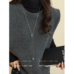 銀色水滴吊墜抽拉項鍊女秋冬長款毛衣鏈配飾輕奢高級感2026新款