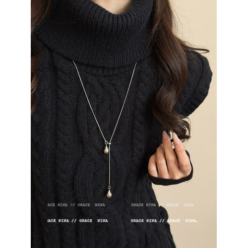 銀色水滴吊墜抽拉項鍊女秋冬長款毛衣鏈配飾輕奢高級感2026新款 銀色水滴吊墜抽拉項鍊女秋冬長款毛衣鏈配飾輕奢高級感2026新款