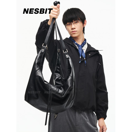 NESBIT【秋千】松弛感軟皮牛角包男2025新款潮牌餃子包單肩斜後後背包