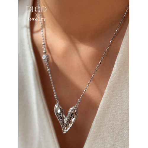 銀色鏤空碎冰冰愛心吊墜項鍊女小衆設計感百搭秋冬長款桃心毛衣鏈