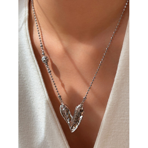 銀色鏤空碎冰冰愛心吊墜項鍊女小衆設計感百搭秋冬長款桃心毛衣鏈