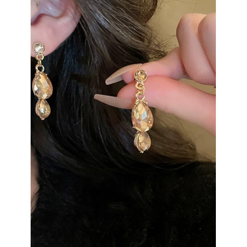 香檳色水滴花朵項鍊耳環套裝晚禮服鎖骨鍊高級感輕奢小衆新娘配飾