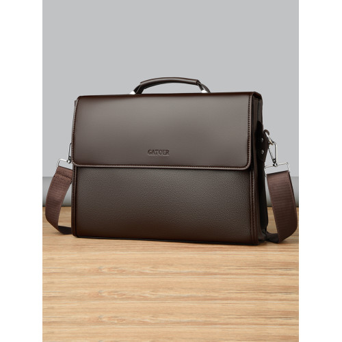 商務手提包大容量斜後後背包會議包橫款單肩包繙蓋男包復古通勤男包新