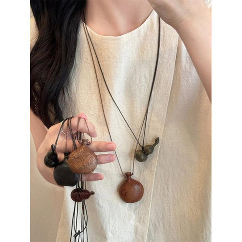 木質葫蘆酒壺皮繩長款項鍊女小衆設計感情侶毛衣鏈日常百搭配飾男 木質葫蘆酒壺皮繩長款項鍊女小衆設計感情侶毛衣鏈日常百搭配飾男