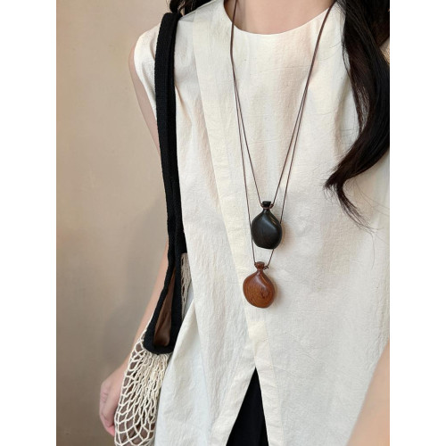 木質葫蘆酒壺皮繩長款項鍊女小衆設計感情侶毛衣鏈日常百搭配飾男 木質葫蘆酒壺皮繩長款項鍊女小衆設計感情侶毛衣鏈日常百搭配飾男