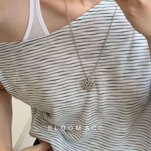 韓國ins博主簡約百搭銀色串珠立體愛心吊墜毛衣鏈項鍊長款衛衣鏈 韓國ins博主簡約百搭銀色串珠立體愛心吊墜毛衣鏈項鍊長款衛衣鏈