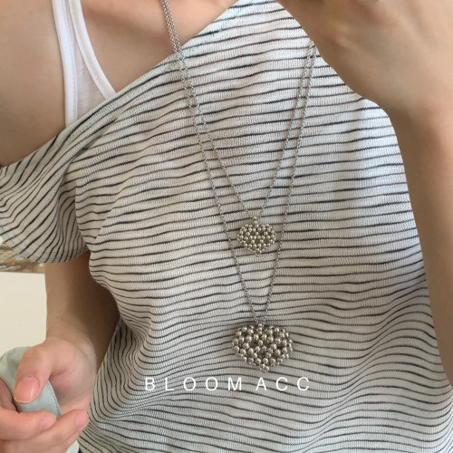 韓國ins博主簡約百搭銀色串珠立體愛心吊墜毛衣鏈項鍊長款衛衣鏈 韓國ins博主簡約百搭銀色串珠立體愛心吊墜毛衣鏈項鍊長款衛衣鏈