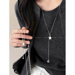 星河赴約~韓系銀色星星項鍊女小衆長款鈦鋼毛衣鏈高級感秋冬配飾