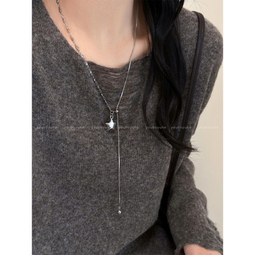 星河赴約~韓系銀色星星項鍊女小衆長款鈦鋼毛衣鏈高級感秋冬配飾 星河赴約~韓系銀色星星項鍊女小衆長款鈦鋼毛衣鏈高級感秋冬配飾