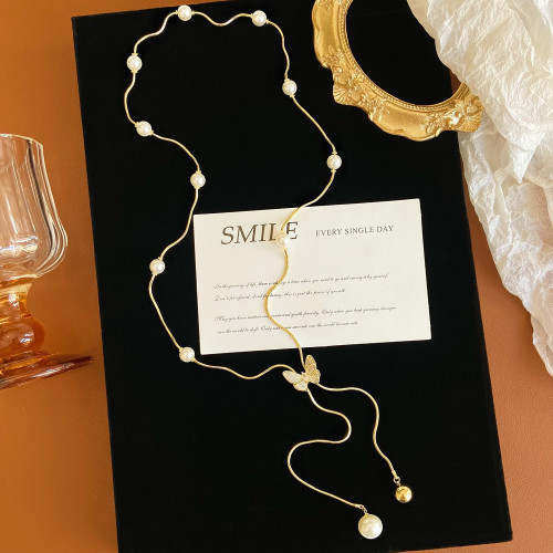 蝴蝶珍珠長款毛衣項鍊女款2026新款配飾秋冬女生毛衣鏈輕奢高級感 蝴蝶珍珠長款毛衣項鍊女款2026新款配飾秋冬女生毛衣鏈輕奢高級感