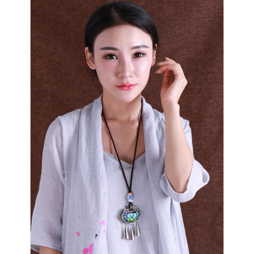 復古時尚民族風刺綉花朵項鍊苗族氣質風鈴流蘇吊墜毛衣鏈百搭配飾