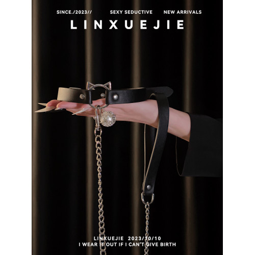 林學姐~性感黑色皮質項圈女M鏈條金屬貓頭禁欲系choker頸環