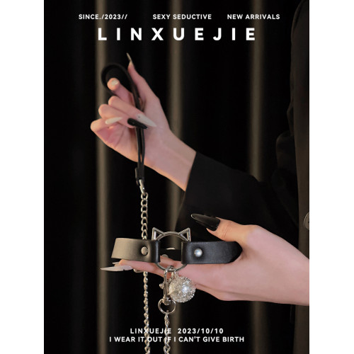 林學姐~性感黑色皮質項圈女M鏈條金屬貓頭禁欲系choker頸環