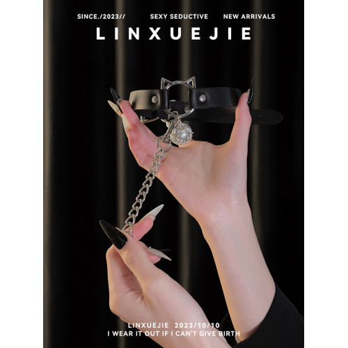 林學姐~性感黑色皮質項圈女M鏈條金屬貓頭禁欲系choker頸環