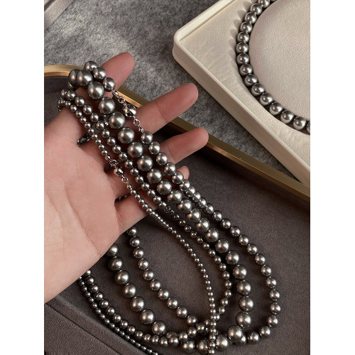 施家真多麻鉑金銀灰色珍珠項鍊女輕奢氣質高級感毛衣鏈磁吸釦頸鏈 施家真多麻鉑金銀灰色珍珠項鍊女輕奢氣質高級感毛衣鏈磁吸釦頸鏈