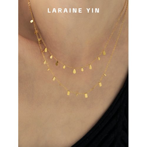 LARAINE YIN法式簡約氣質百搭超閃水滴方片項鍊曡戴流蘇鎖骨鍊ins