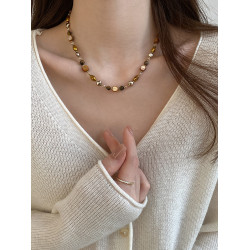 美拉德天然石項鍊女秋冬串珠焦糖色氣質百搭毛衣鏈輕奢高級感頸鏈