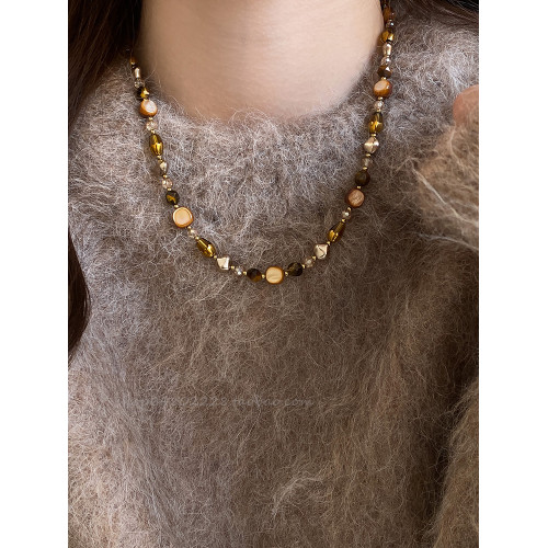 美拉德天然石項鍊女秋冬串珠焦糖色氣質百搭毛衣鏈輕奢高級感頸鏈