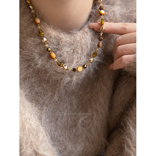 美拉德天然石項鍊女秋冬串珠焦糖色氣質百搭毛衣鏈輕奢高級感頸鏈