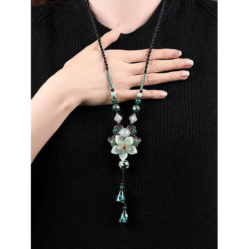 氣質蓮花項鍊復古民族風2025年新款掛件女秋冬吊墜個性百搭毛衣鏈