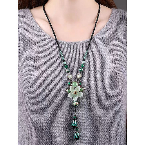 氣質蓮花項鍊復古民族風2025年新款掛件女秋冬吊墜個性百搭毛衣鏈