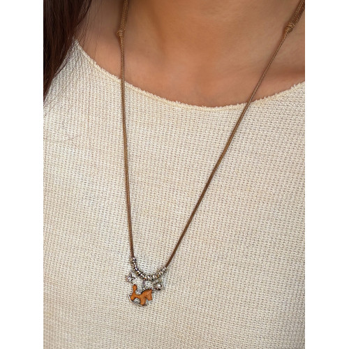 復古皮繩小馬項鍊配飾女2026新款高級感秋冬木馬本命年長款毛衣鏈