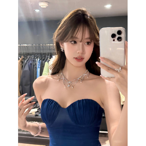 【蜜桃茶】晚宴公主 銀色水滴珍珠項鍊高級感宴會晚禮服頸鏈配飾