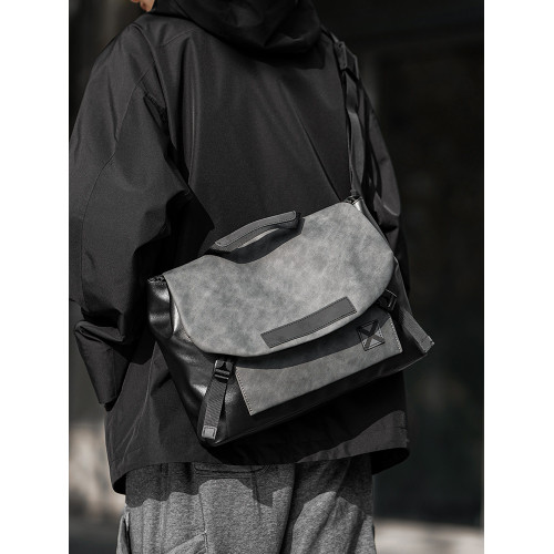 單肩包男簡約休閒大容量斜後後背包潮韓版皮質男包後後背包時尚商務手提包