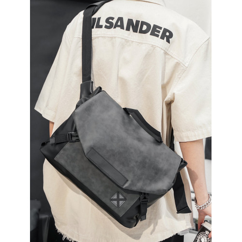 單肩包男簡約休閒大容量斜後後背包潮韓版皮質男包後後背包時尚商務手提包