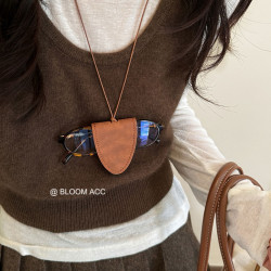 豹紋絨布掛脖磁吸墨鏡夾長款項鍊女旅行可攜式收納掛繩毛衣鏈配飾