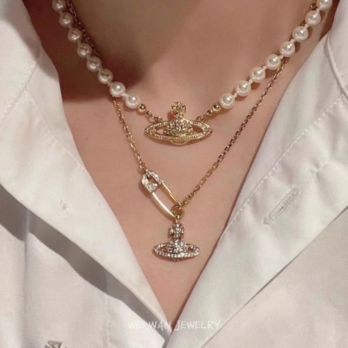 西太後土星珍珠項鍊女款別針立體星球頸鏈Vancl Rose毛衣鏈鎖骨鍊