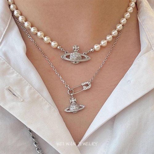 西太後土星珍珠項鍊女款別針立體星球頸鏈Vancl Rose毛衣鏈鎖骨鍊