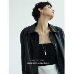 G/S 小衆設計金銀撞色珍珠吊墜長款項鍊高級感簡約休閒曡戴毛衣鏈