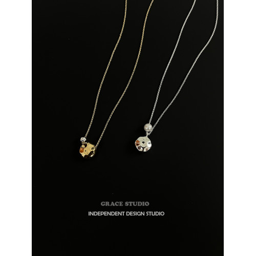 G/S 小衆設計金銀撞色珍珠吊墜長款項鍊高級感簡約休閒曡戴毛衣鏈